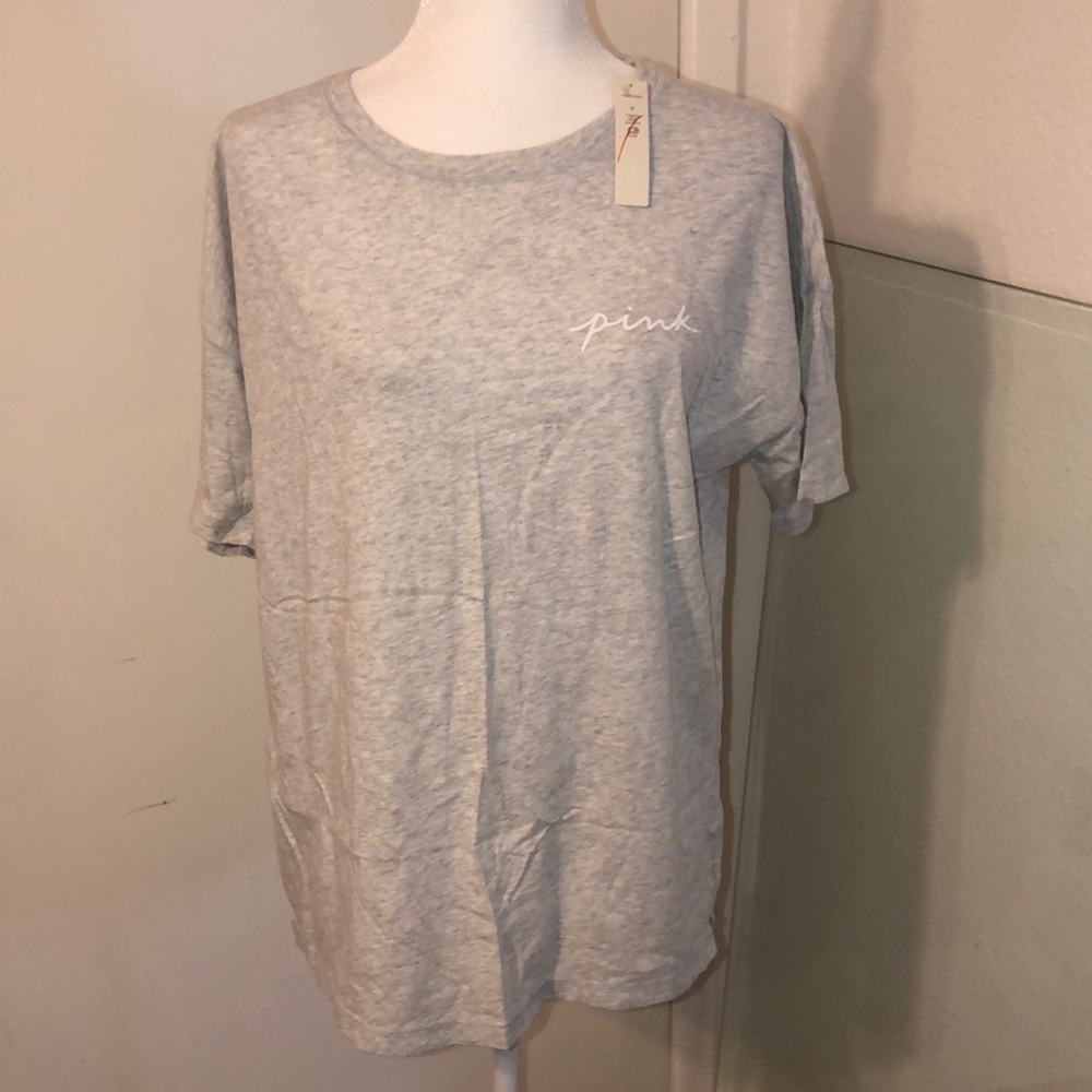 PINK Sz M SSleeve TEE Shirt GREY W/White writing on it!BNWT